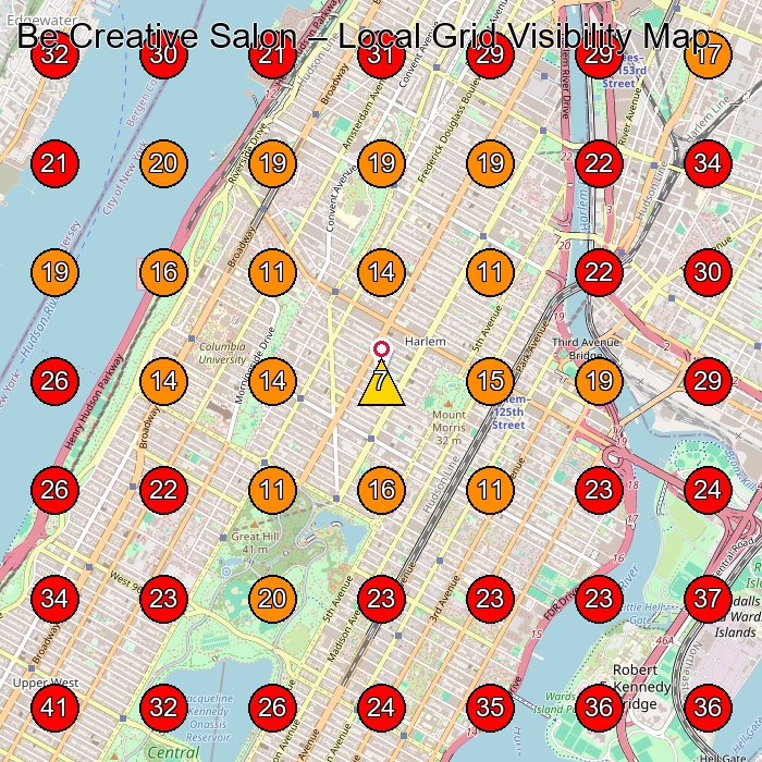 Be Creative Salon GeoGrid visibility map for Hair Salon in New York